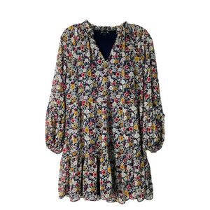 Express blue white red floral cottagecore boho babydoll midi dress oversized XS